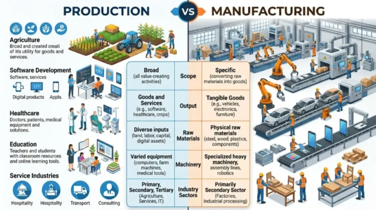 difference between production and manufacturing